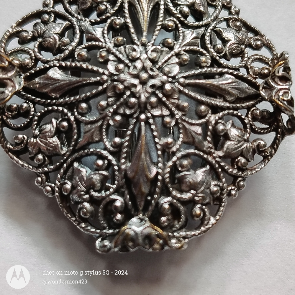 🗼A-F Paris France Brooch Art Nouveau Silver Filigree Clip Vintage - Picture 5 of 10